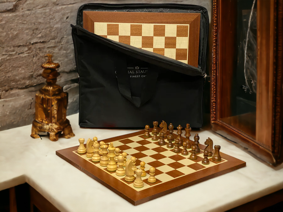 15.75" Carryall Acacia Classic Mahogany Chess Set - Official Staunton™